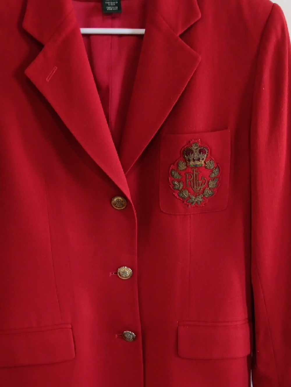 LRL Ralph Lauren Red 100% Wool Crest Blazer Made in USA Size 8 Preppy - Picture 5 of 7